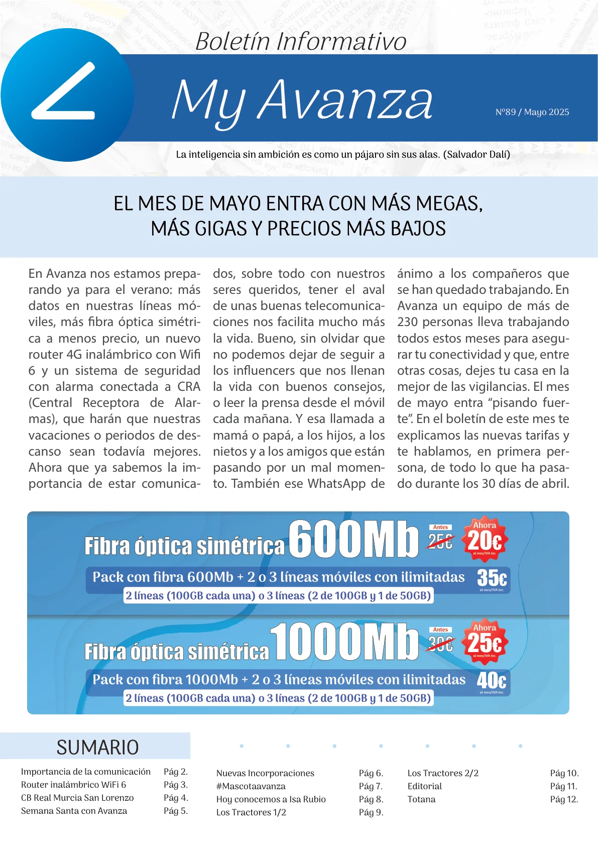 Portada del boletín EL MES DE MAYO ENTRA CON MÁS MEGAS, MÁS GIGAS Y PRECIOS MÁS BAJOS