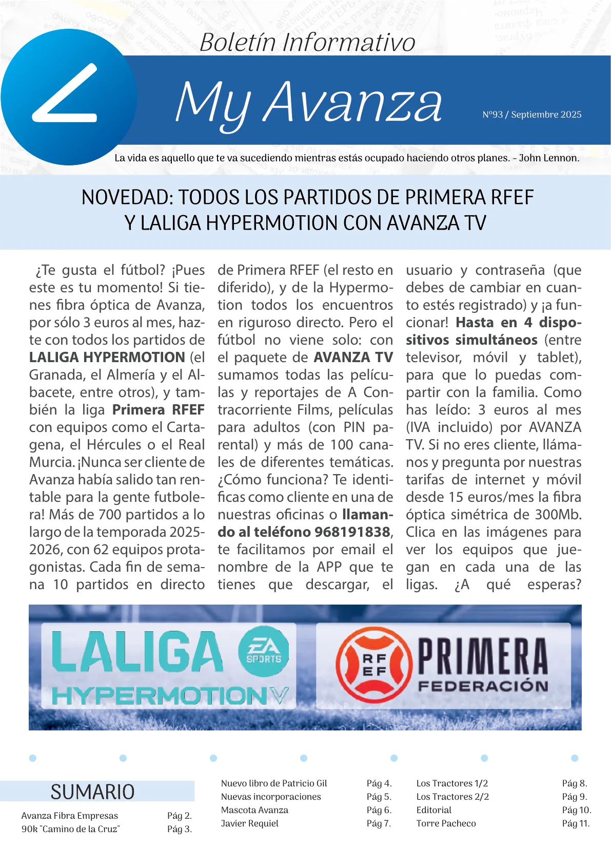 Portada del boletín YA ESTÁ DISPONIBLE EL MY AVANZA DE SEPTIEMBRE 2025